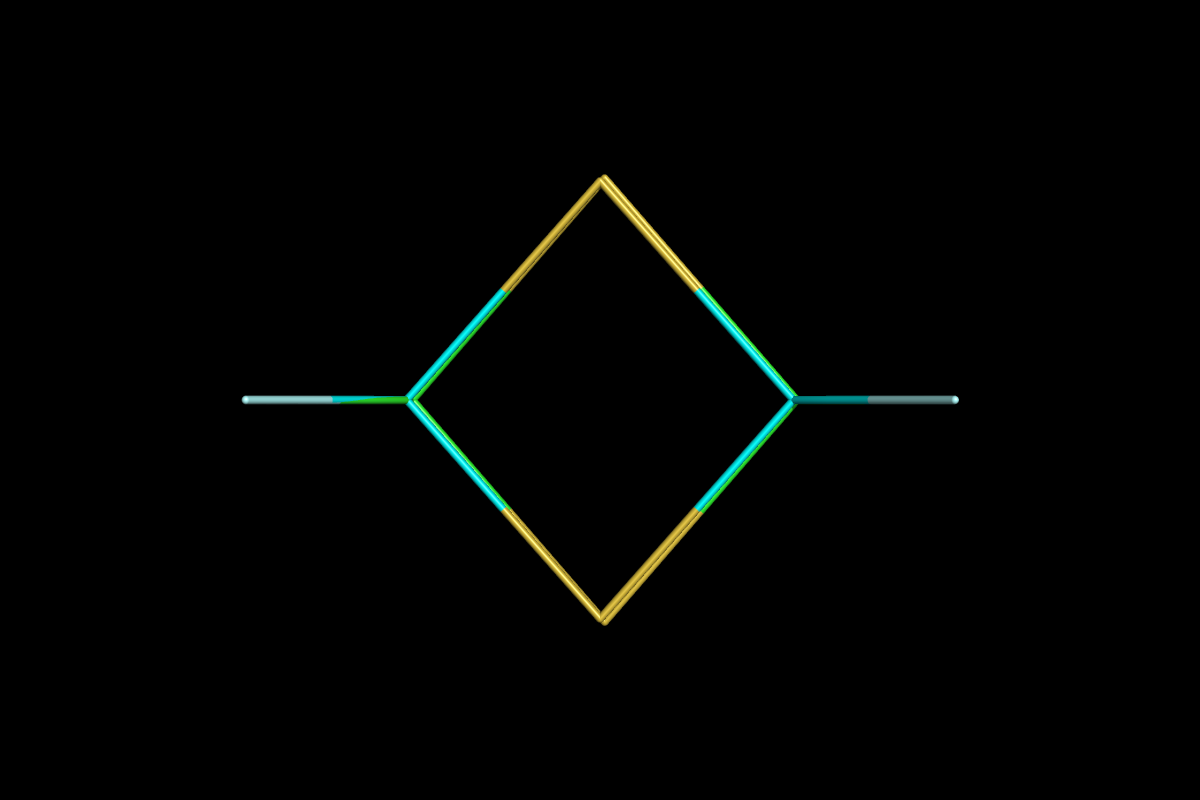 Superposition of QM optimised (green) and MM energy minimised (cyan) structures.<br>Click to toggle size.