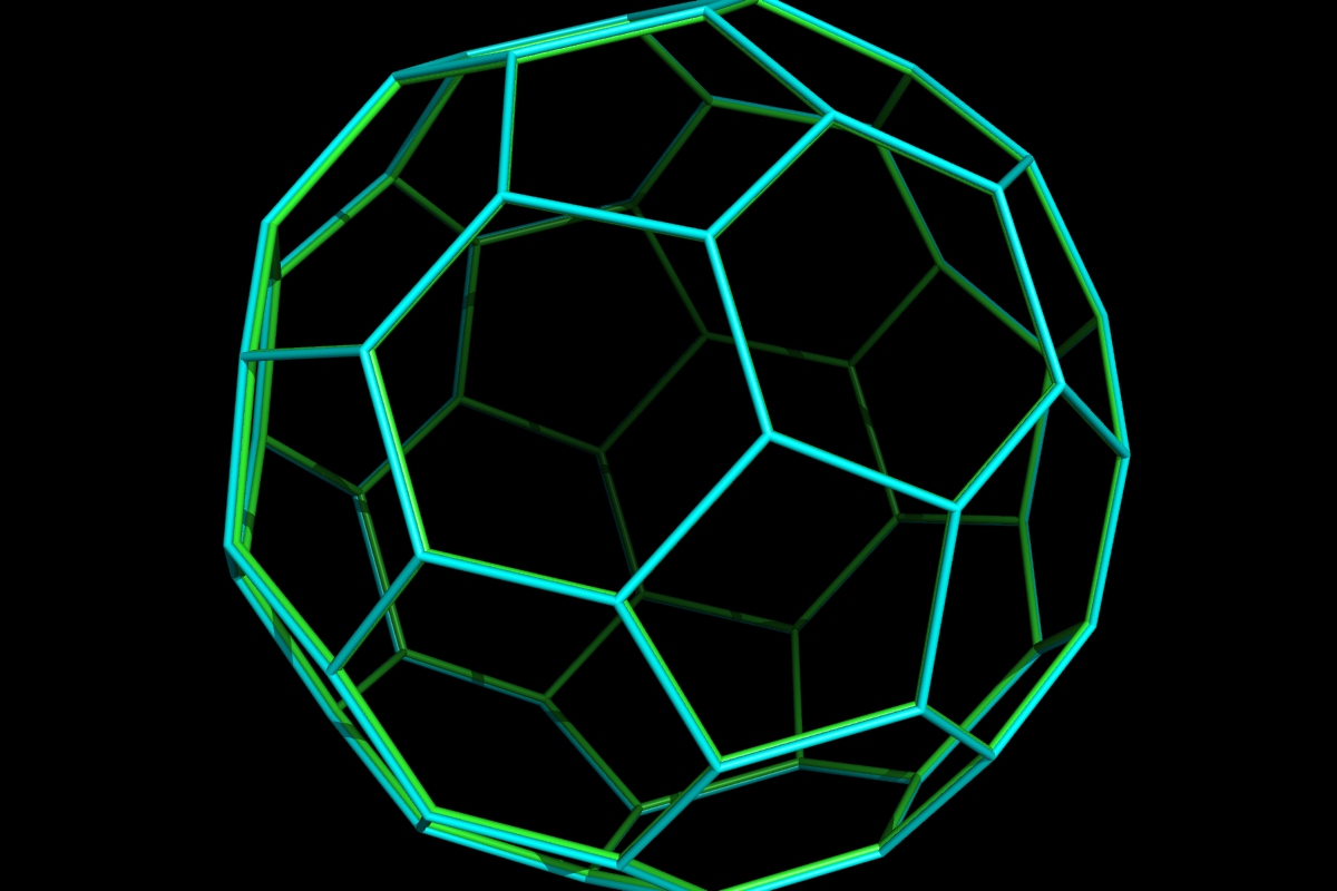 Superposition of QM optimised (green) and MM energy minimised (cyan) structures.<br>Click to toggle size.