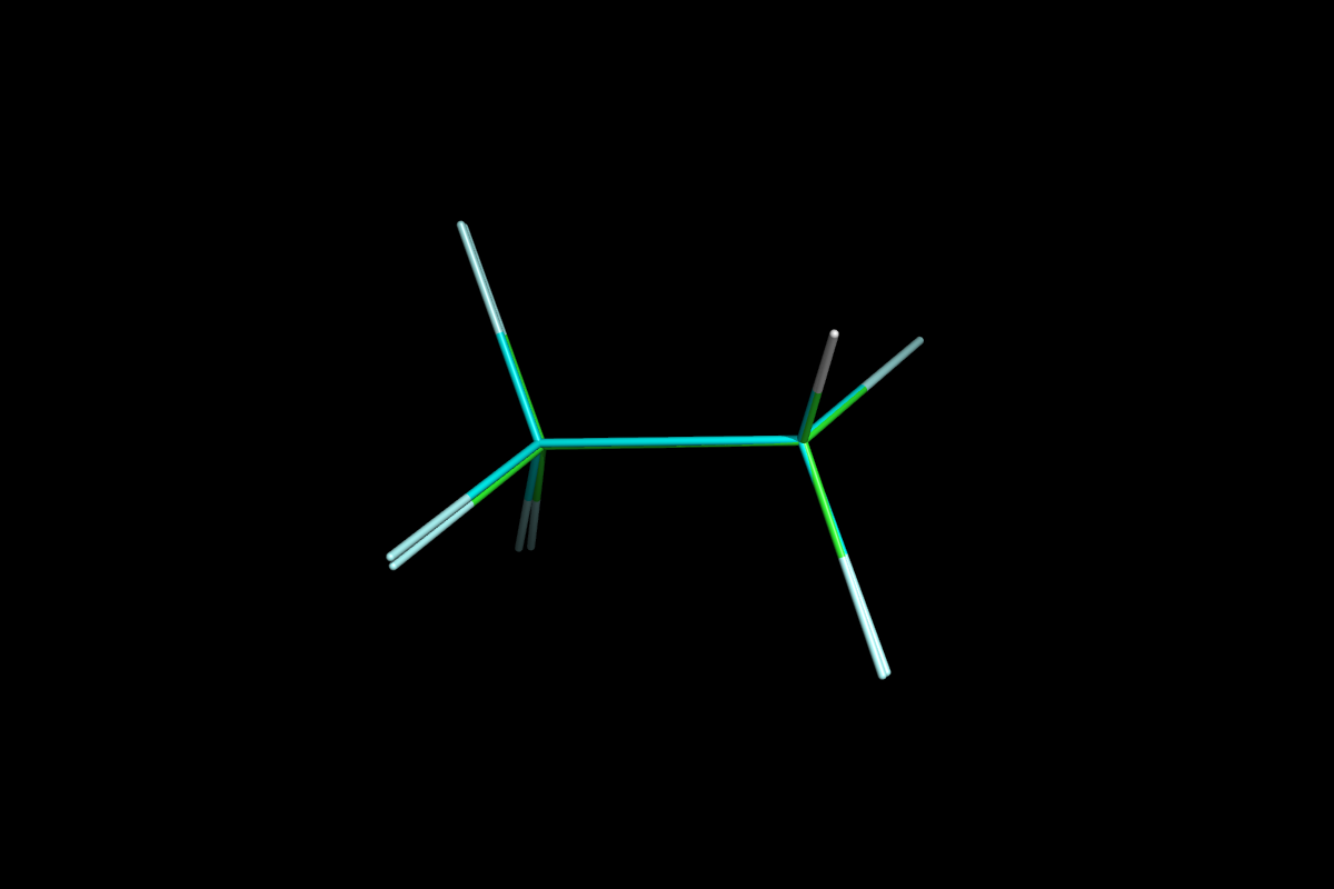 Superposition of QM optimised (green) and MM energy minimised (cyan) structures.<br>Click to toggle size.